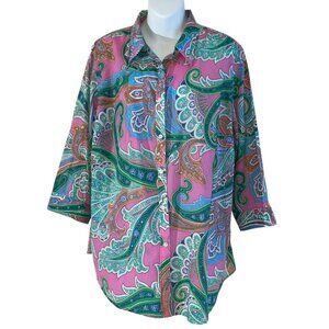 Lauren Ralph Lauren Women's Button-Up Shirt 2X Paisley Print 100% Cotton